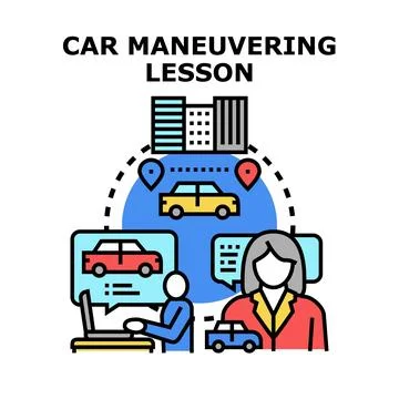 Driving student learning vehicle maneuvering lesson online Stock Illustration