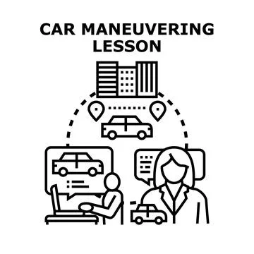 Driving student learning vehicle maneuvering lesson online Stock Illustration