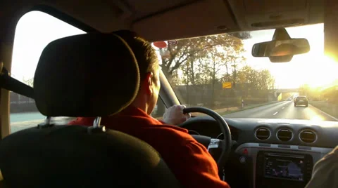 Driving at sunrise Stock Footage 38010647