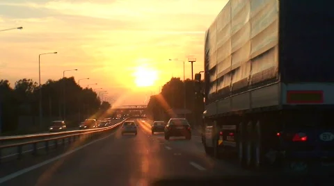 Driving at sunset 2 Stock Footage 88353