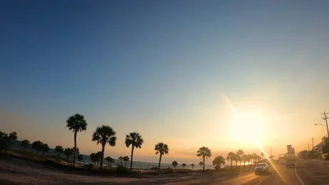 Driving Sunset Front Beach Road 库存影片 131065763