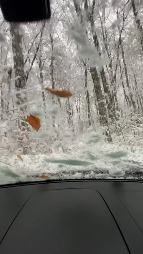 Driving suv car by winter trail road Stock Footage 233107455