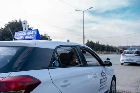Driving test car which is about to move and out of focus foreground in Istanbul Stock Photos