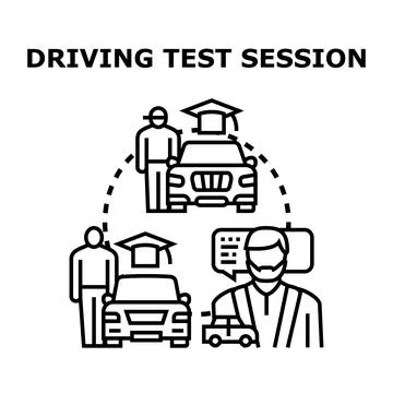 Driving test session for future motorists passing examination Stock Illustration