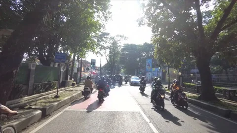 Driving Through Aceh Street by Car, Road Traffic in The Morning, Bandung 動画素材 129708828