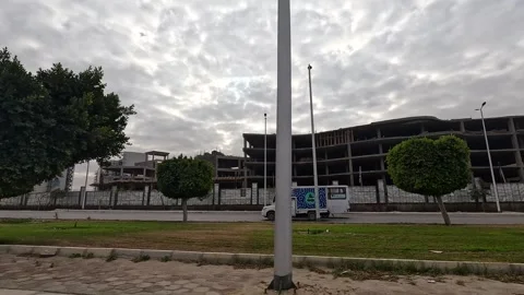 Driving Through Active City District Roads New Cairo Showing Buildings Traffic Stock Footage 329742223