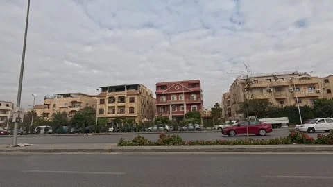 Driving Through Active City District Roads New Cairo Showing Buildings Traffic Stock Footage 329743936