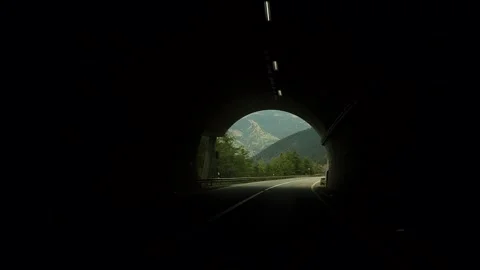 Driving Through Alpine Mountain Road Tunnel Stock Footage 342752207