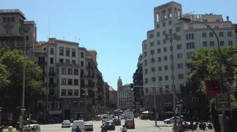 Driving through Barcelona Spain in a sightseeing bus Stock Footage