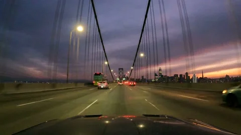 Driving through Bay Bridge - Dusk - Just After Sunset - 60fps Stock Footage 145994602
