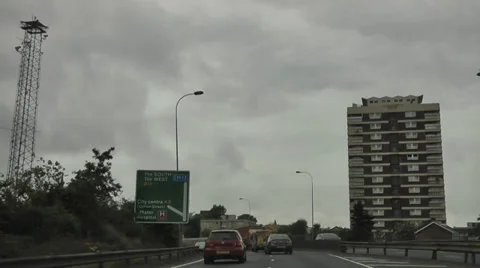 Driving Through Belfast on Ring Road past tower block Stock Footage 36874610