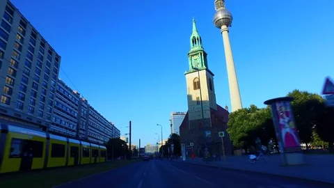 Driving through Berlin in a car heading Alexanderplatz Stock Footage 84476814