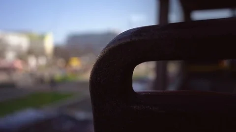 Driving through berlin sitting on a bus. Close up of a seat with blurred Stock Footage 106051257