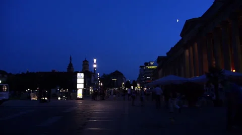 Driving through a big place in stuttgart by night Stock Footage