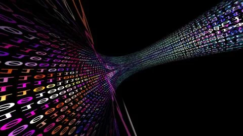 Driving Through Binary Data Tunnel 3d illustration Stockillustratie