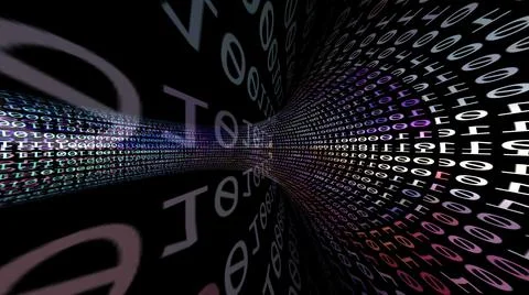 Driving Through Binary Data Tunnel 3d illustration イラスト素材