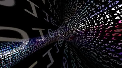 Driving Through Binary Data Tunnel 3d illustration イラスト素材