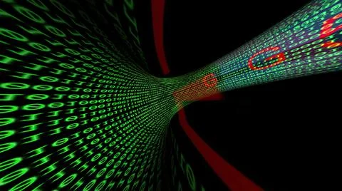 Driving Through Binary Data Tunnel 3d illustration Illustrazione stock