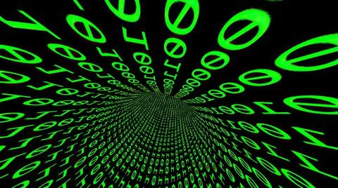 Driving Through Binary Data Tunnel 3d illustration イラスト素材