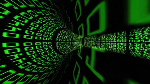 Driving through binary data tunnel Stock Illustration