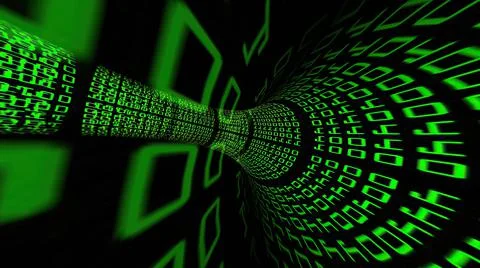 Driving through binary data tunnel Stock Illustration