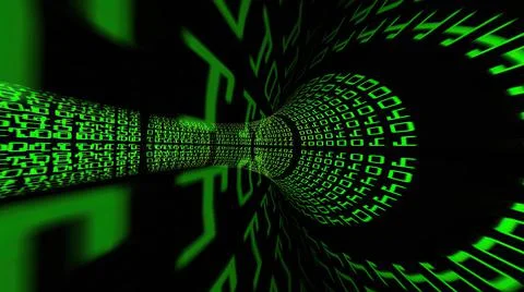 Driving through binary data tunnel 库存照片