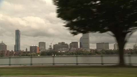 Driving Through Boston with Skyline View Stock Footage 110858654