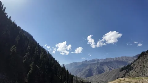 Driving Through Breathtaking Mountain Landscape with Trees and Stunning Sky Stock Footage 286332631