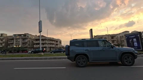 Driving Through Broad Residential Streets New Cairo Showing Buildings Traffic Stock Footage 329893229