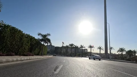 Driving Through Broad Urban District Roads New Cairo Showing Buildings Traffic Stock Footage 329673185