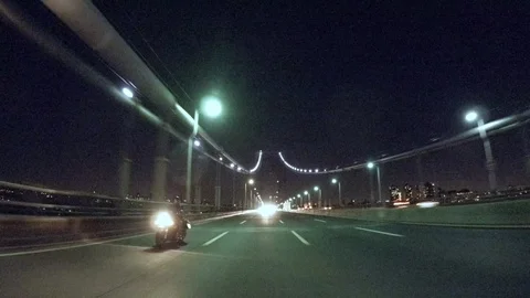 DRIVING THROUGH THE BRONX AT NIGHT ON FREEWAY 5 7 Stock Footage 87419533