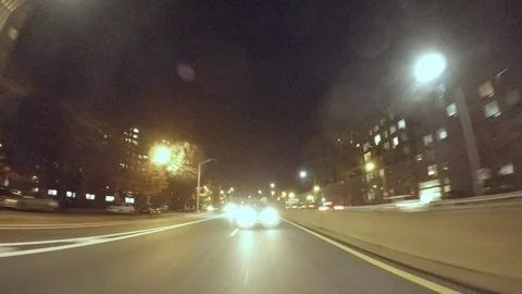DRIVING THROUGH THE BRONX AT NIGHT ON FREEWAY 2 Stock Footage 87420224