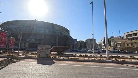 Driving Through Busy City District Roads New Cairo Showing Buildings Traffic Stock Footage 329692604