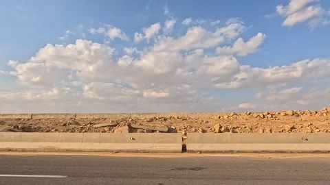 Driving Through Cairo Ain Sokhna Desert Highway Toward Red Sea Coastal Area Stock Footage 329995378