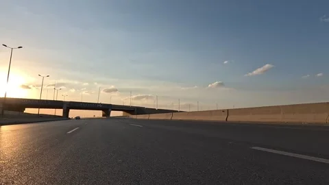 Driving Through Cairo Ain Sokhna Desert Highway Showing Vehicles Across Wide Stock Footage 330039481
