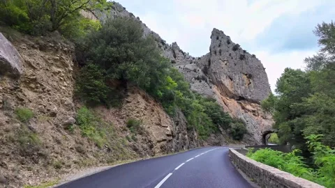 Driving through the Canyon of Pierre Lys in Pyrenees, Aude, France Stock Footage 320953092
