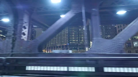 Driving Through Chicago Bridge, Looking Out The Side At The River And City Stock Footage 166812947