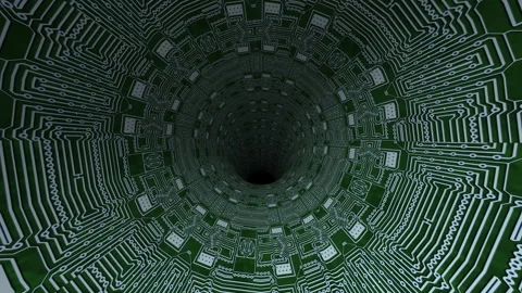 Driving through  the circuit board in a spiral pattern  creating a unique v.. Stock Footage 293368168