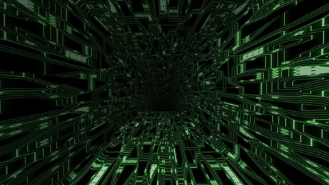 Driving through  the circuit board in a spiral pattern  creating a unique v.. Stock Footage 294842475