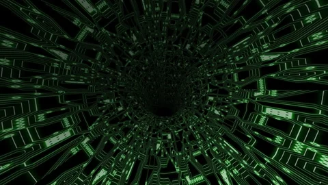 Driving through  the circuit board in a spiral pattern  creating a unique v.. Stock Footage 295155428
