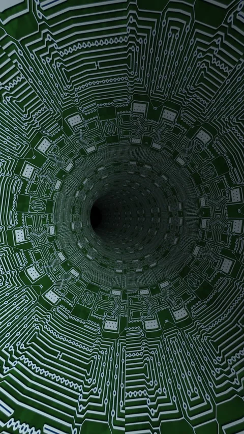 Driving through  the circuit board in a spiral pattern vertical video Stock Footage 310859640
