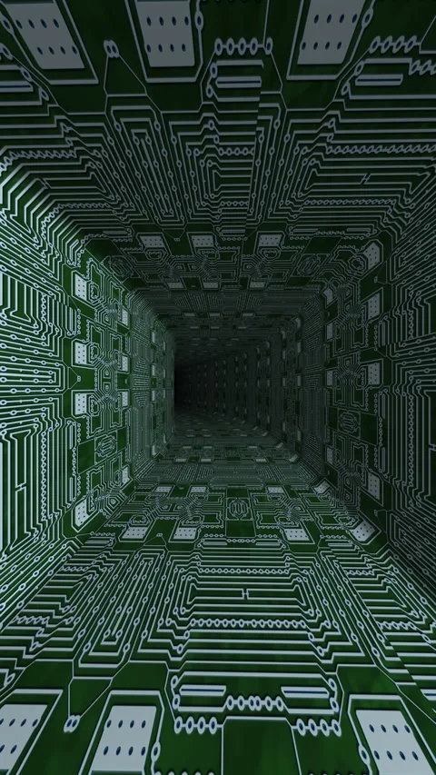 Driving through  the circuit board in a spiral pattern vertical video Stock Footage 310859645