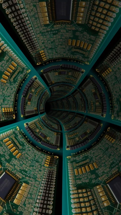 Driving through  the circuit board in a spiral pattern vertical video Stock Footage 310859697