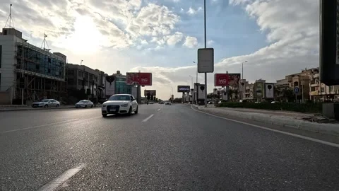 Driving Through City District Streets New Cairo Showing Buildings Traffic Stock Footage 329747362