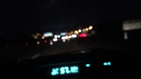 Driving Through City on Highway at Night Stock Footage