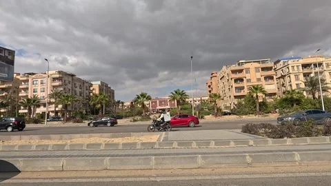 Driving Through Clean Planned Streets New Cairo Showing Buildings Traffic Stock Footage 330035204