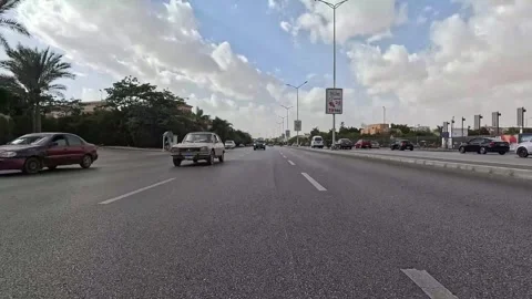 Driving Through Clean Streets New Cairo Showing Buildings Traffic Vehicles Stock-Footage 329658963