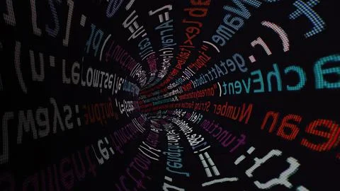 Driving through code data tunnel Stock Illustration