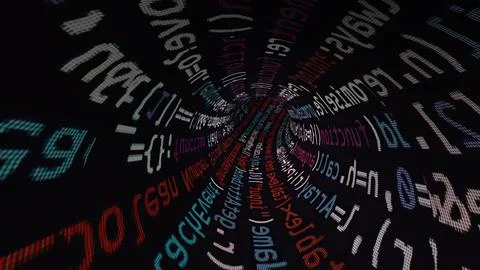 Driving through code data tunnel Stock Illustration