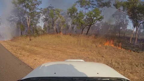 Driving through a controlled bush fire Stock Footage 71311078